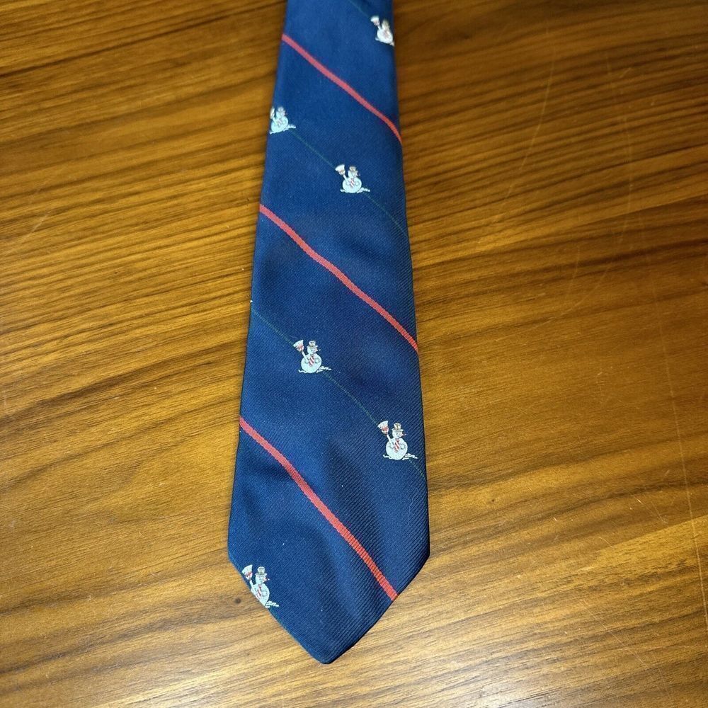 Vintage Snowman Mens Tie Poly Patterned PFAU Peacock Skinny Blue